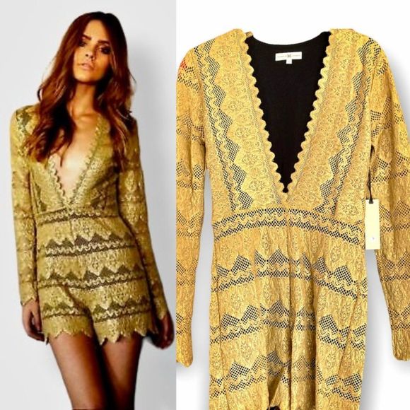 Nightcap Pants - Nightcap Romper Gold Lace M NWT